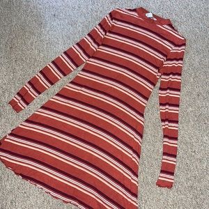 Long Sleeve Collar Striped Dress
